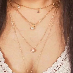 Multilayer Rhinestone Medallion Necklace